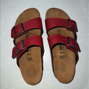 Red Birkenstocks size 39 worn once